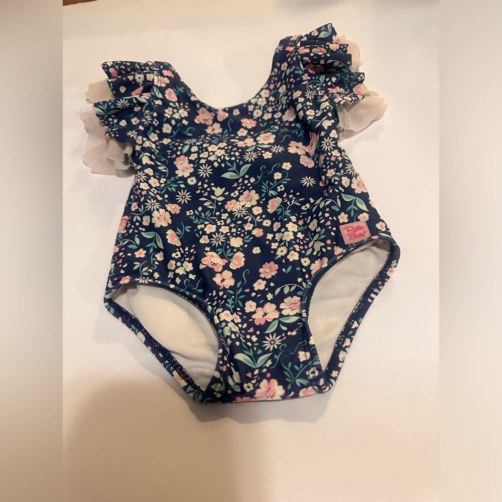 Ruffle Butts Flutter Sleeve Navy Floral Swimsuit